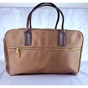 Paco Rabanne Brown Duffel Bag LG Travel Top Zipper Close Handle Gold Hardware